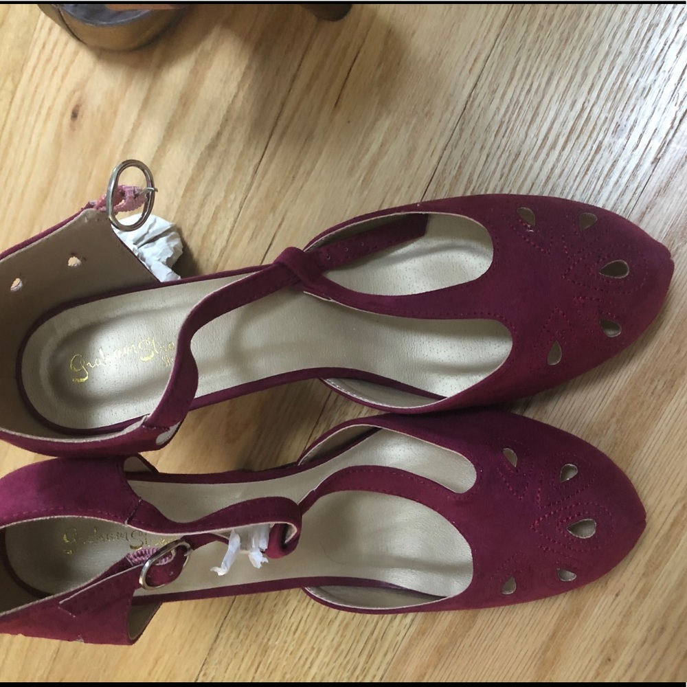Burgundy suede pumps